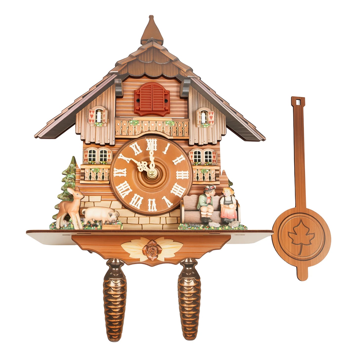 Wall Mount Clock Cuckoo Clock, Wood Cuckoo-Clock, 7:00-21:00 Chime Time 25*10*50cm Pointers+Time Scales Display