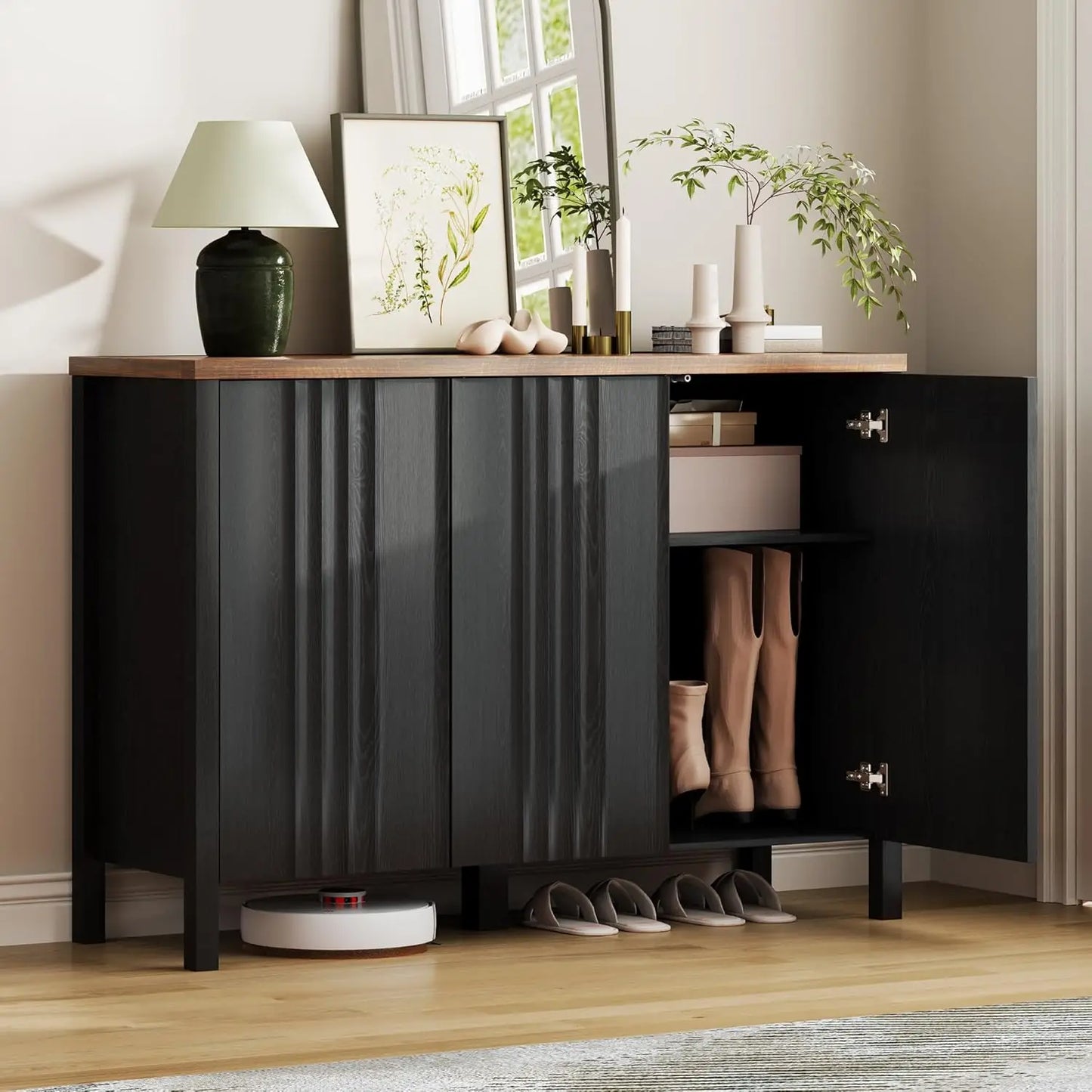 Shoe Cabinet with 3 Doors, Narrow Wooden Shoe Cabinet, Hidden Shoe Storage for Entryway, Foyer, Hallway (Brown C), Custom