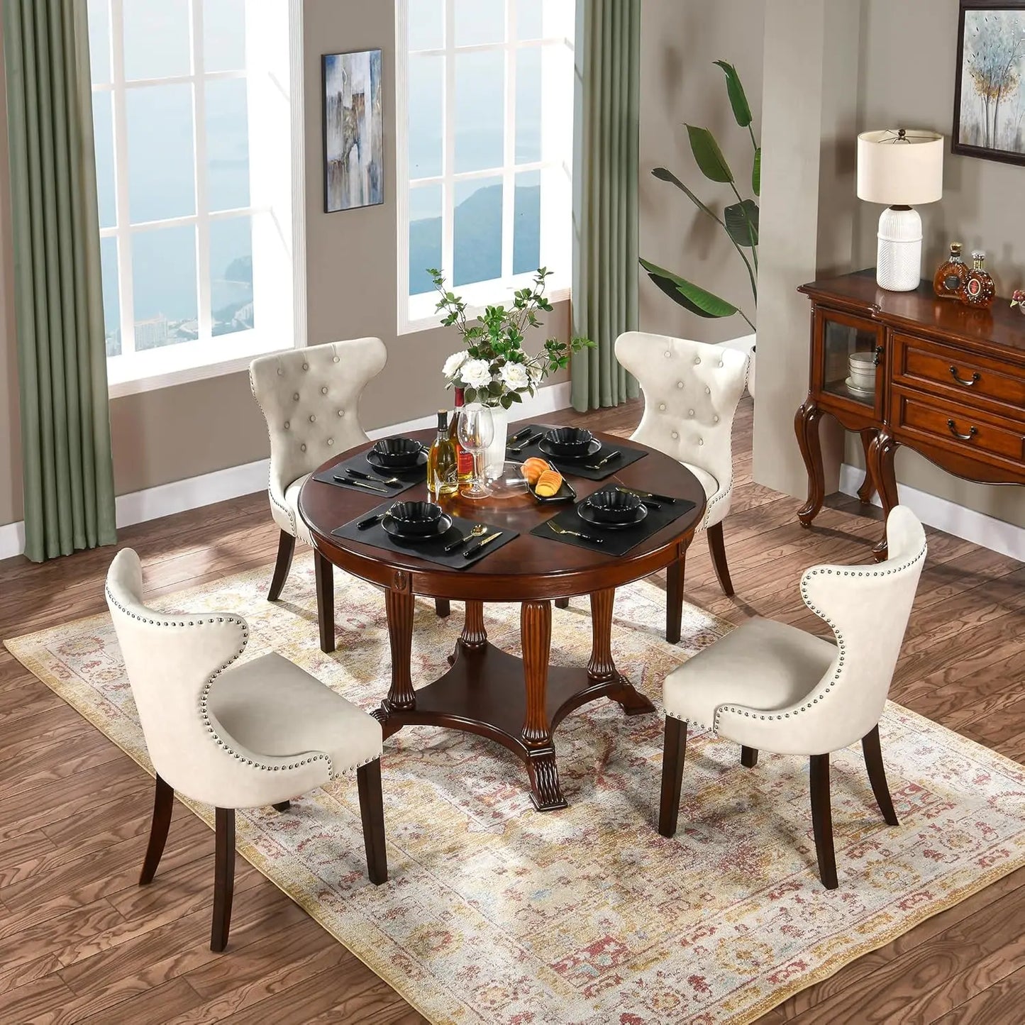 Upholstered Modern Dining Chairs Set Of 2 Button Tufted Leather
