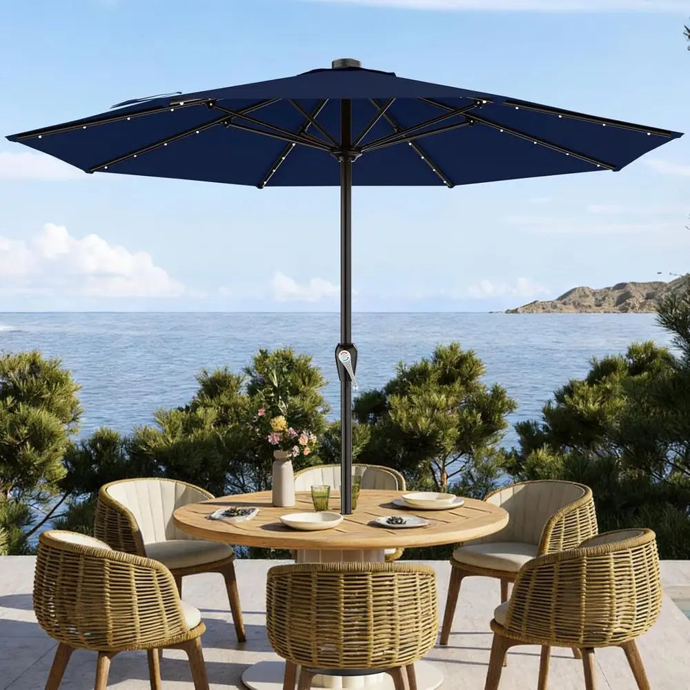 12T Large Patio Umbrella with r Lights, r Powered Outdoor Umbrella with Crank, Patio Table Market Umbrellas or Garden, Deck, Bac