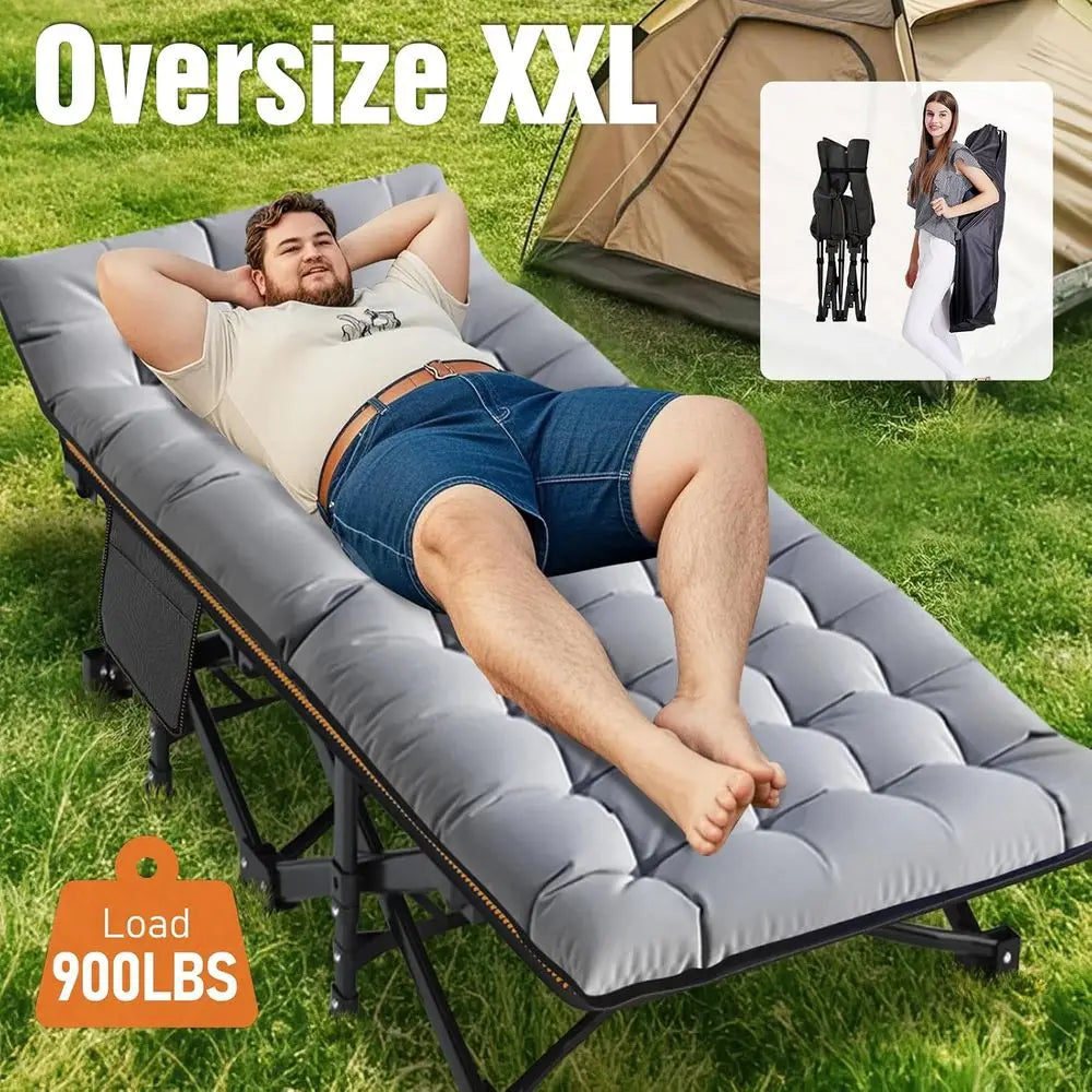 Oversized XXL olding Camping Cot or Adults with Pad, Padded Portable Sleng Cots, Camp Bed with Carry Bag or Outdoor Travel, Beac
