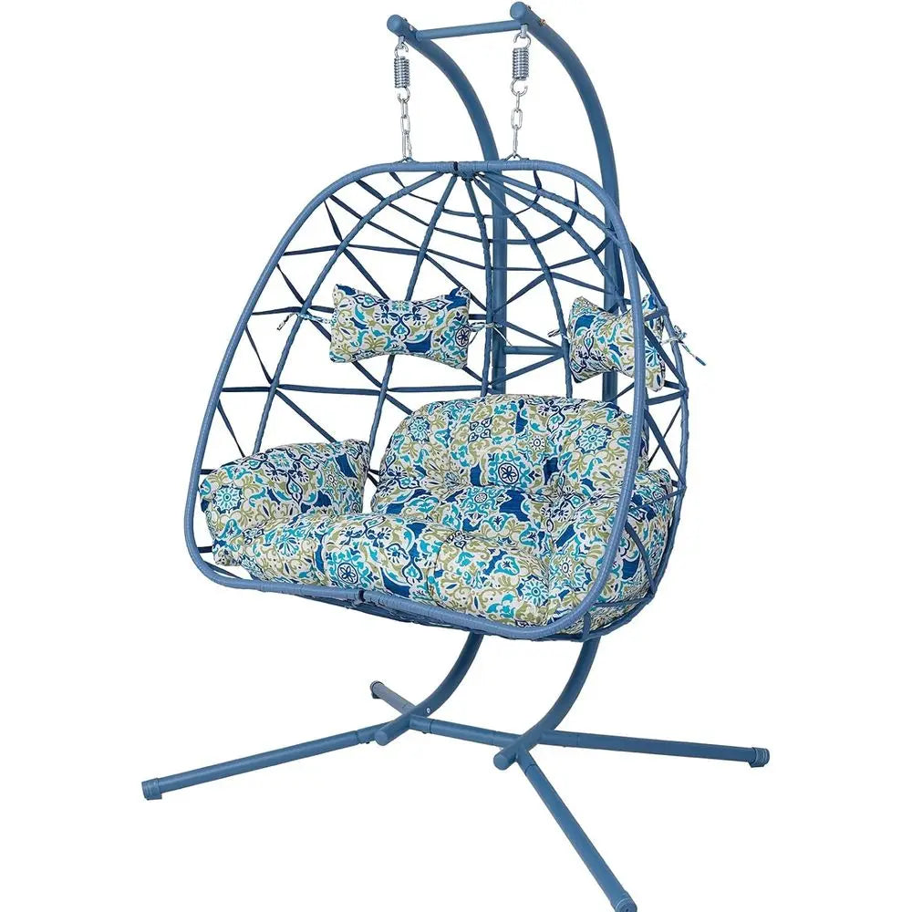 2 Person Double Hanging Egg Chair, Oversized Wicker Rattan Loveseat Swing Chair, Heavy Duty 600lbs acity, oldable Basket Hammock