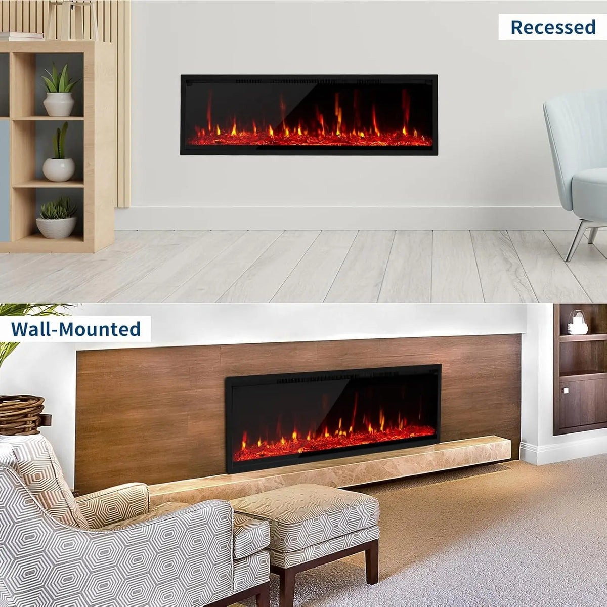 Electric Fireplace with Adjustable Flame Color, Linear Fireplace Heater w/ Remote Control with Timer and Touch Screen, 750/1500W