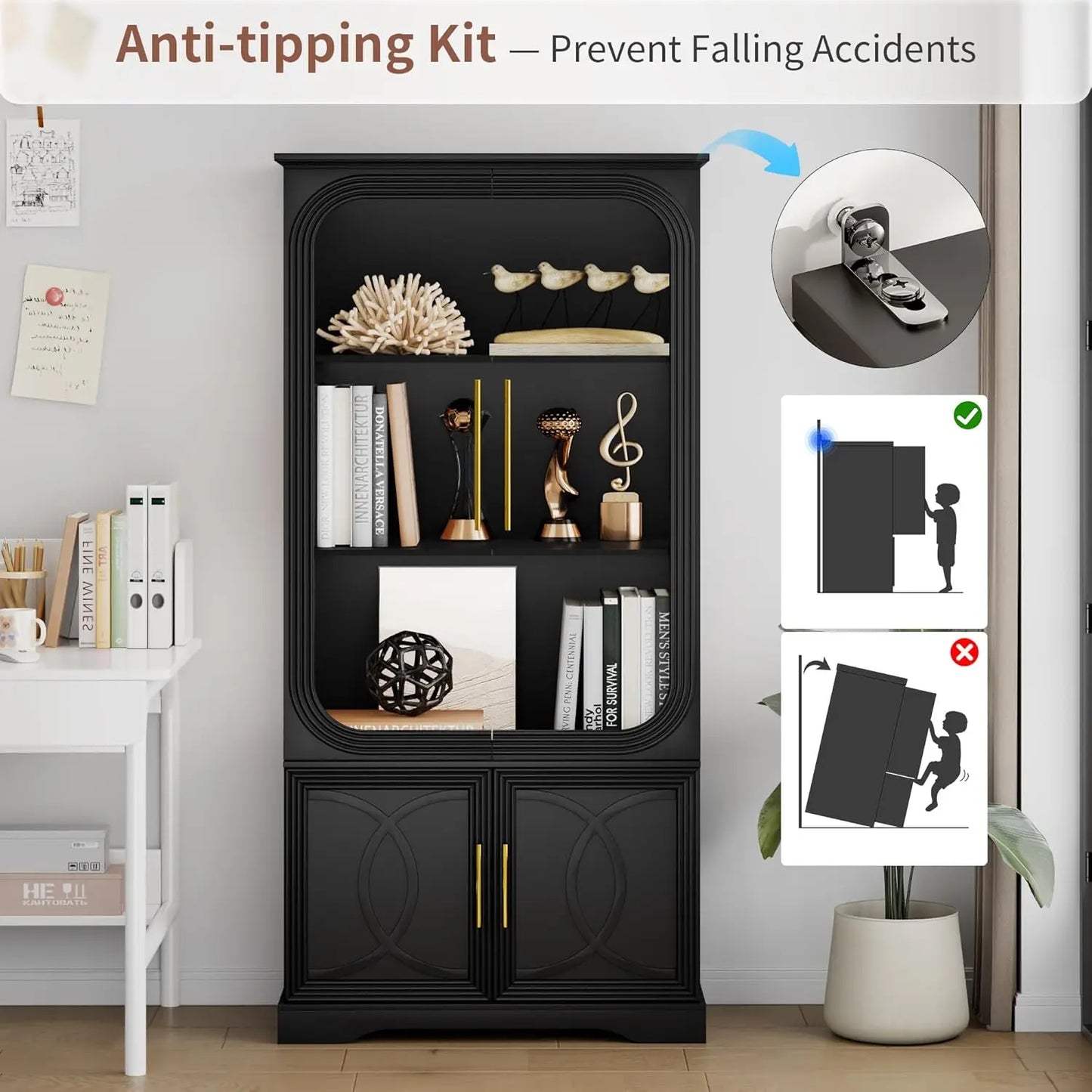 ZHILU Glass Display Curio Cabinet With LED Lights Body Sensor