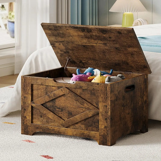 23.6" Storage Chest, Wooden Storage Bench with Safety Hinge, Easy Assembly, Toy Chest for Entryway Living Room Bedroom