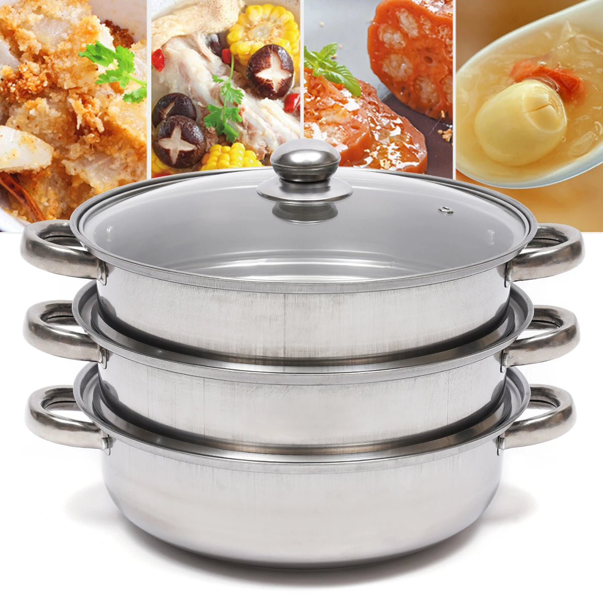 Stainless Steel Three Layer Thick Steamer Pot Soup Steam Pot Universal Cooking Pots for Induction Cooker Gas Stove
