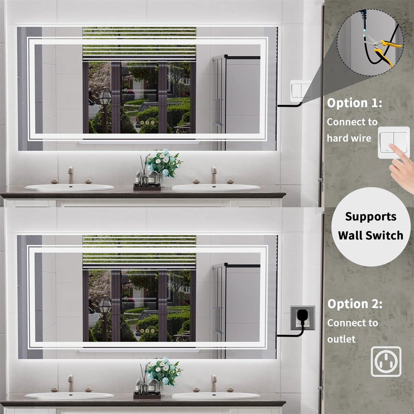 LED Backlit Bathroom Mirror Dual Lights Anti Fog Dimmable Touch
