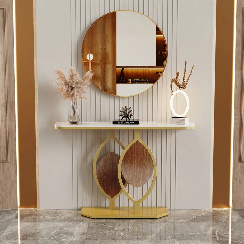 LUVODI Luxury Modern Marble Console Table Anti-Scratch Entryway Table for Living Room Bedroom Sofa Back Decor