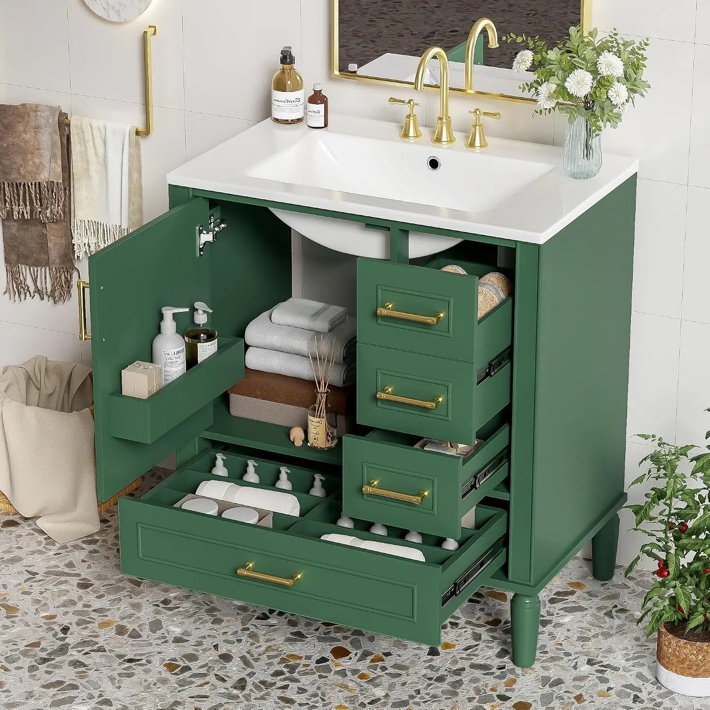 30" Bathroom Vanity with Ceramic Sink, Modern Freestanding Storage Cabinet with Sink Suite Set, Soft Closing Door,, Custom