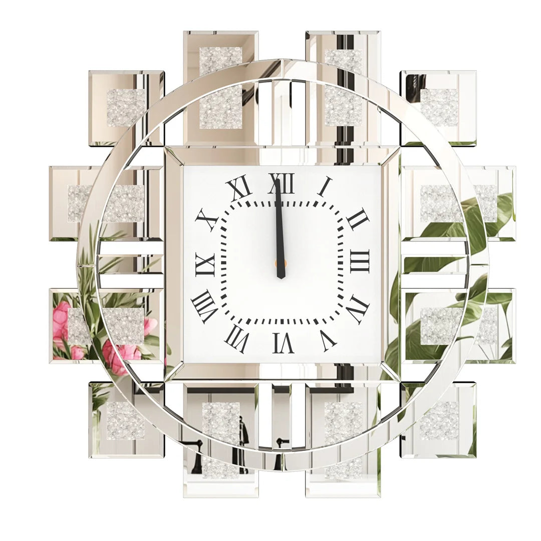 60CM Decorative Wall Clock with Silver/ Golden Crystal Crushed Diamond Inlay Battery Operated