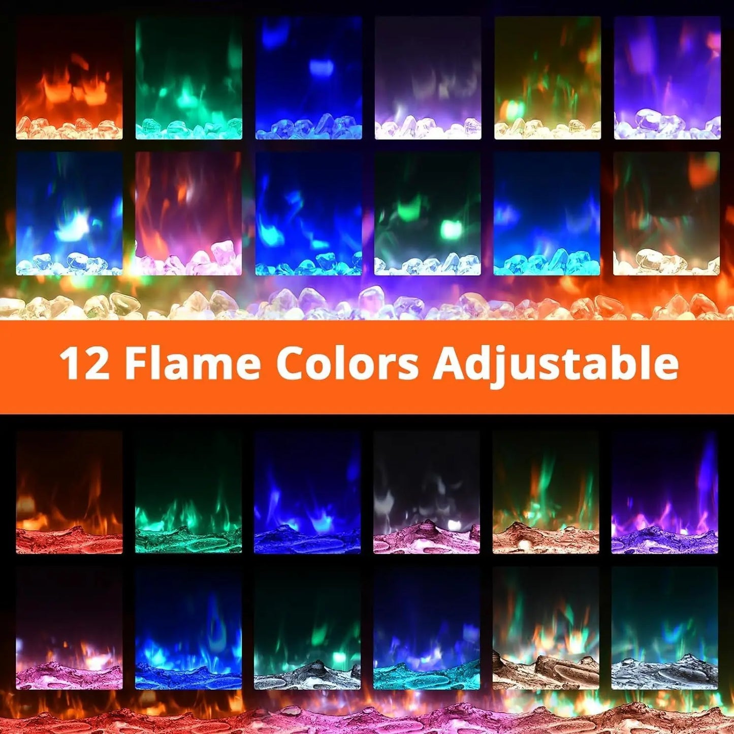 4/50/60inch Electric Fireplace 120V/1500W Heating 12 Flame Effect Remote Control Touch Screen Fireplace, 3D Wall Mount