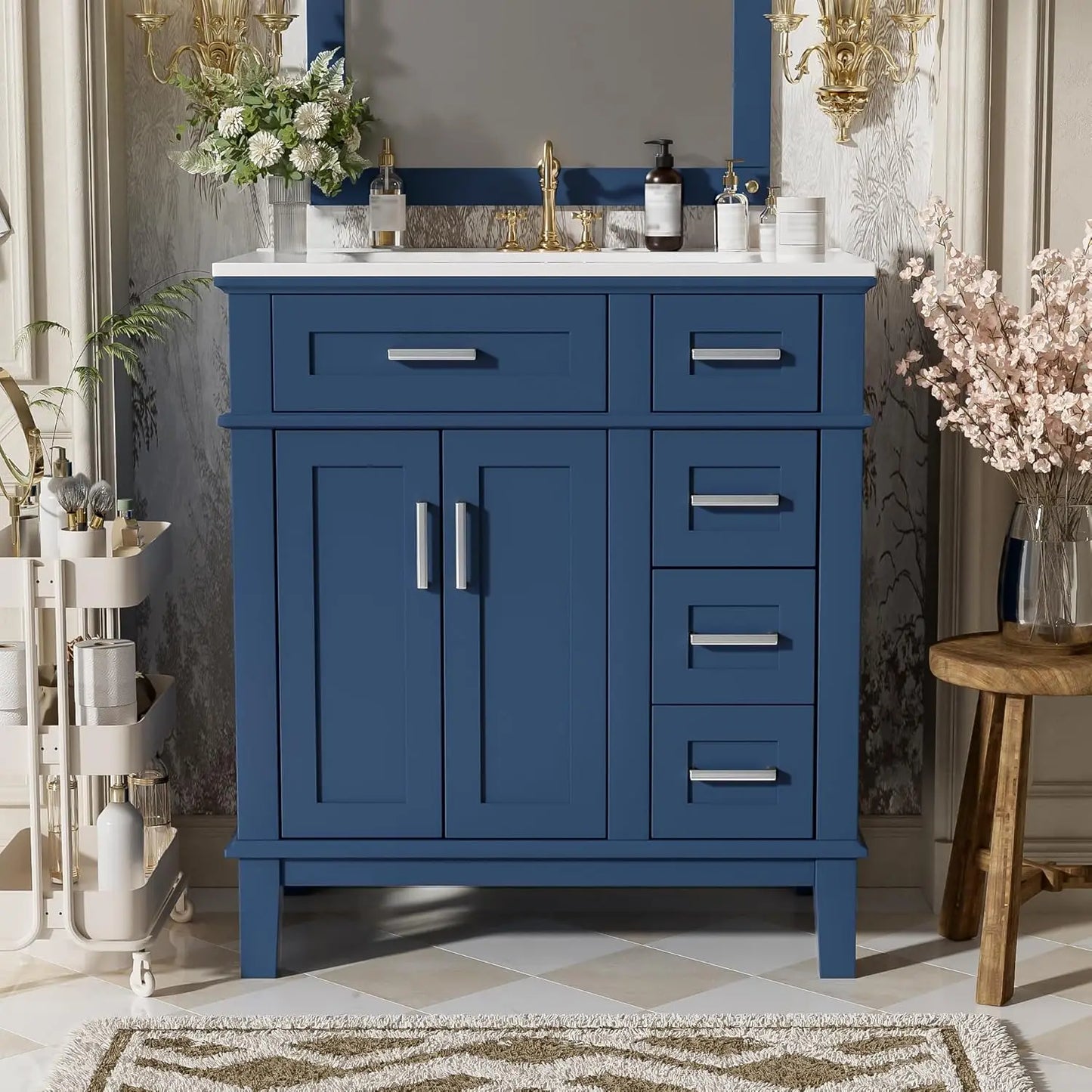 30" Bathroom Vanity with Ceramic Sink, Modern Freestanding Storage Cabinet with Sink Suite Set, Soft Closing Door,, Custom