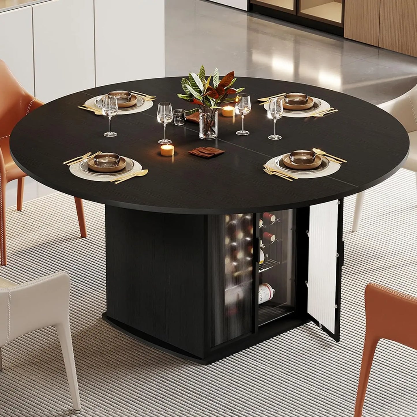 MOYU Round Dining Table With Storage Modern Wood Kitchen Table