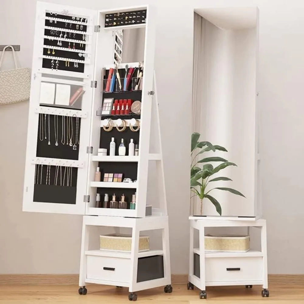 XIAOLANG 360 Degree Swivel Jewelry Armoire With Full Length Mirror
