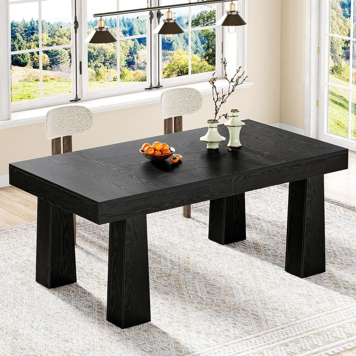 Modern Rectangular Engineered Wood Dining Table With Heavy Duty Legs