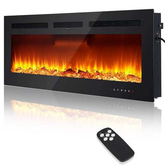 4/50/60inch Electric Fireplace 120V/1500W Heating 12 Flame Effect Remote Control Touch Screen Fireplace, 3D Wall Mount