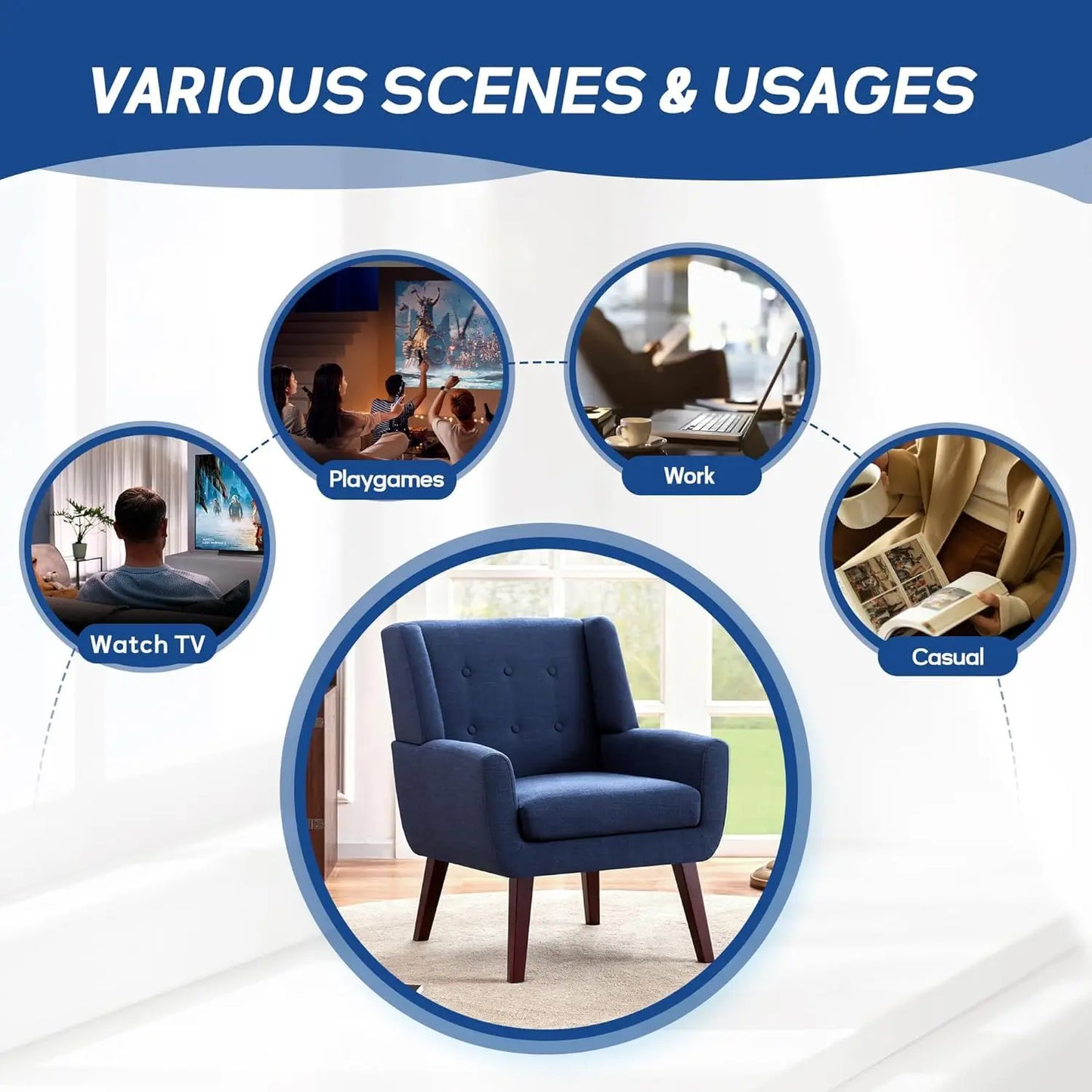 MOYU Accent Chairs Set of 4 Upholstered Button Tufted Armchairs