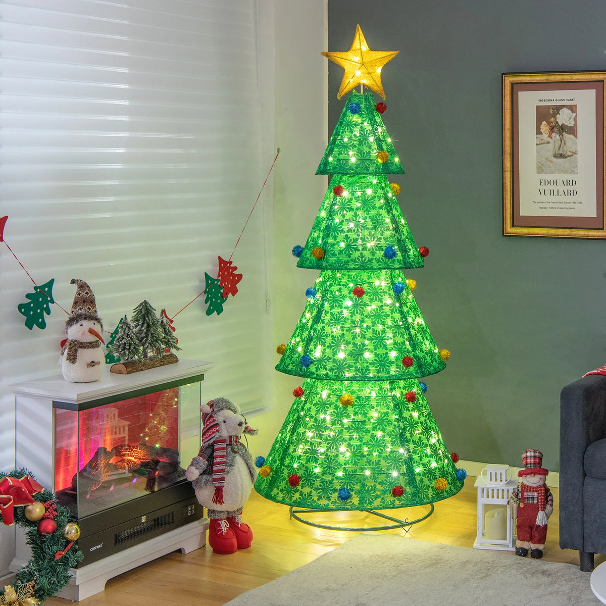MULTIGOT Pop Up Collapsible Artificial Christmas Tree With LED Lights