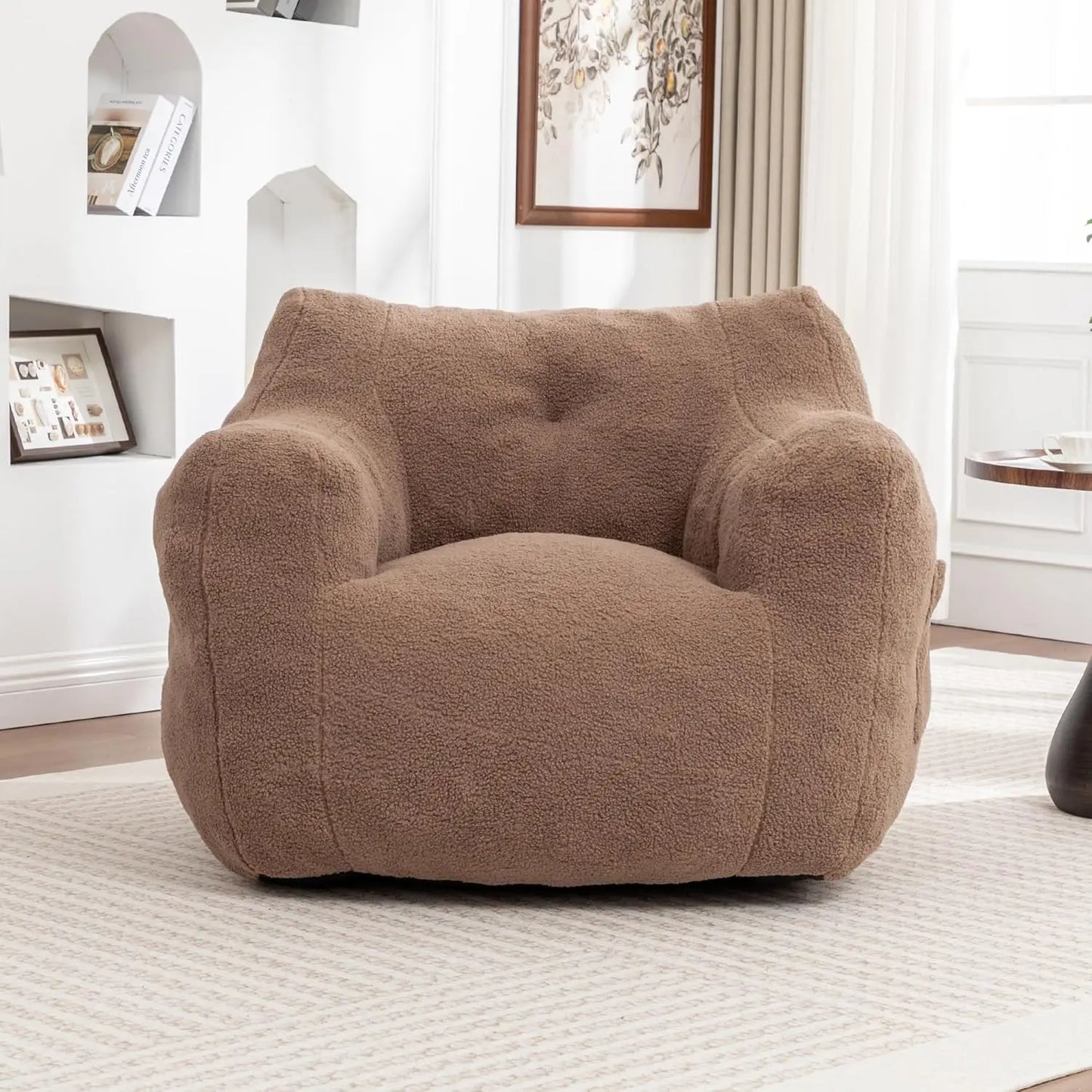 Memory Foam Bean Bag Chair For Adults With Arms FauxFur