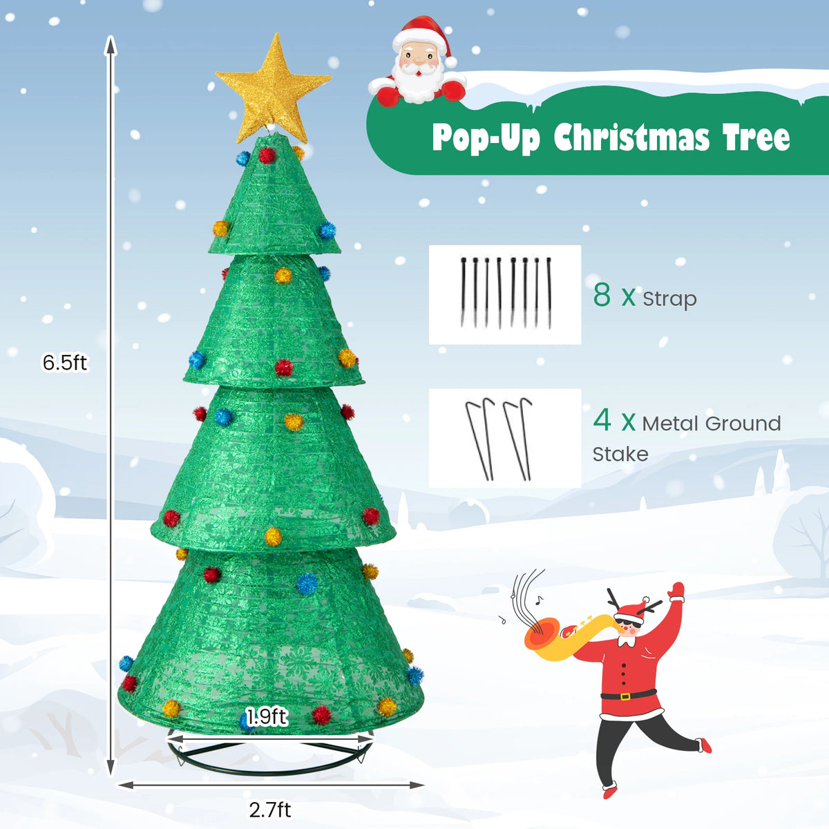 MULTIGOT Pop Up Collapsible Artificial Christmas Tree With LED Lights