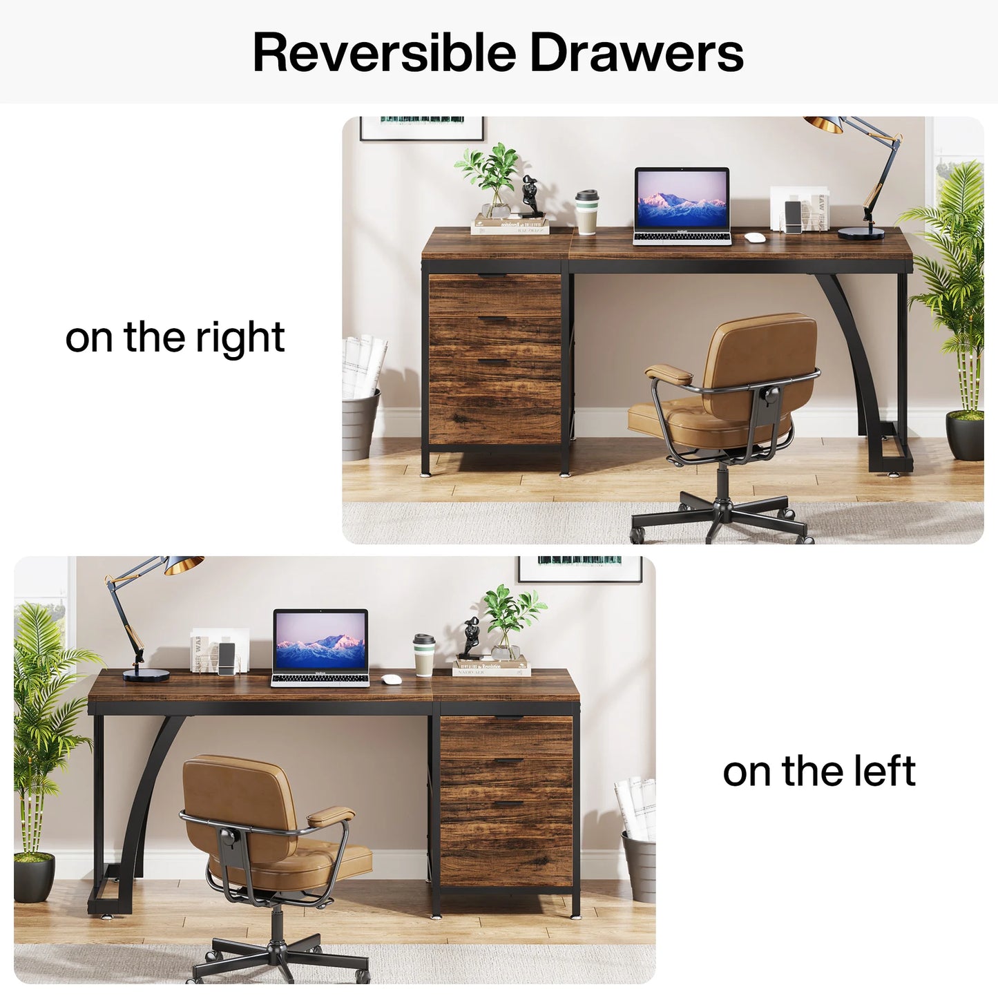 Tribesigns Industrial Computer Desk With Three Drawers And Storage