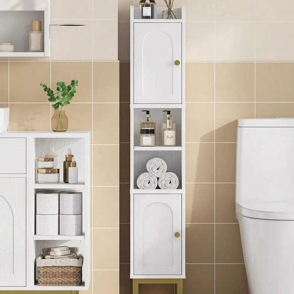 HaluPeit Narrow Bathroom Storage Cabinet, Bathroom Organizers And Storage With 2 Doors, Open Space,Adjustable Shelf, Laundry Ro