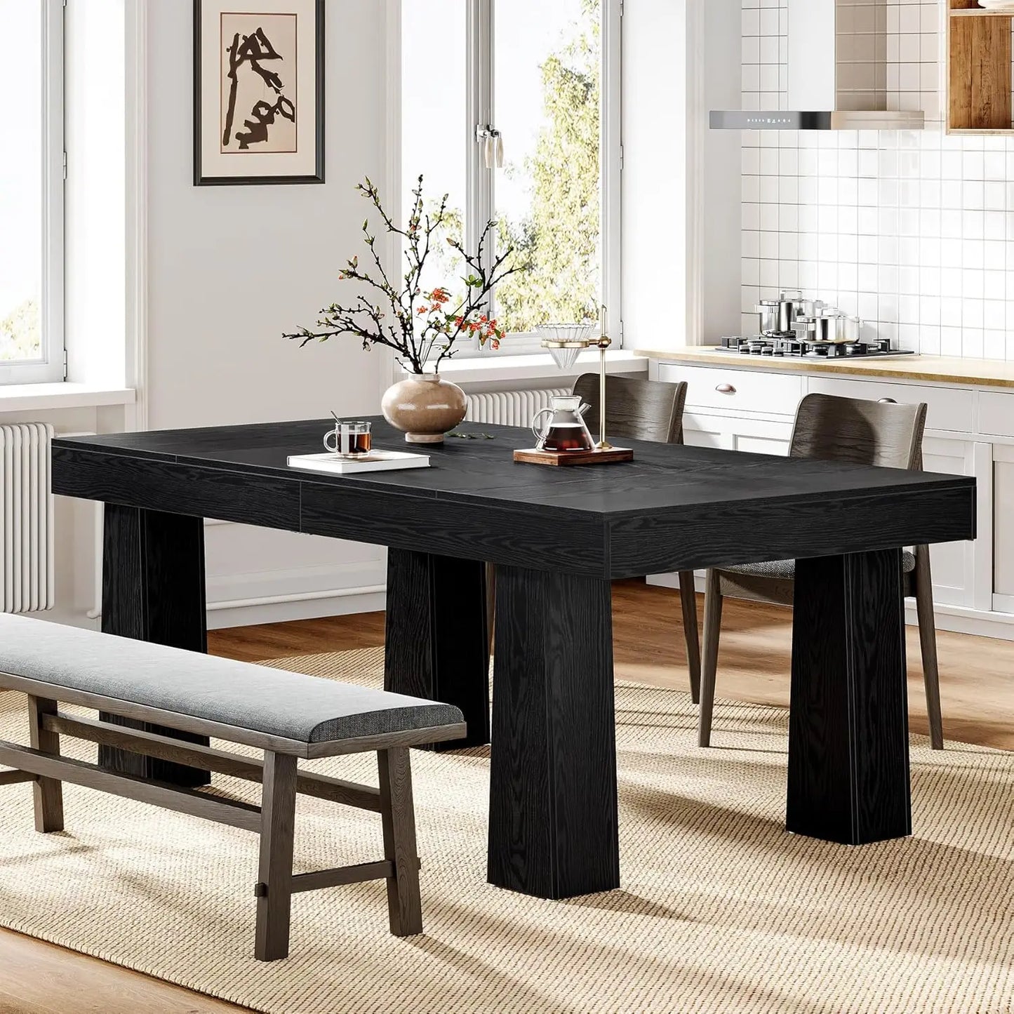 Modern Rectangular Engineered Wood Dining Table With Heavy Duty Legs