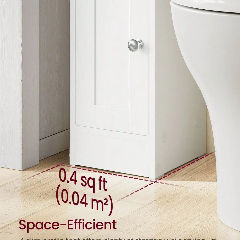 Slim Storage Cabinet With Reversible Doors, Small Storage Corner Floor Cabinet, Narrow Orgnizer, Adjustable Shelves, Far