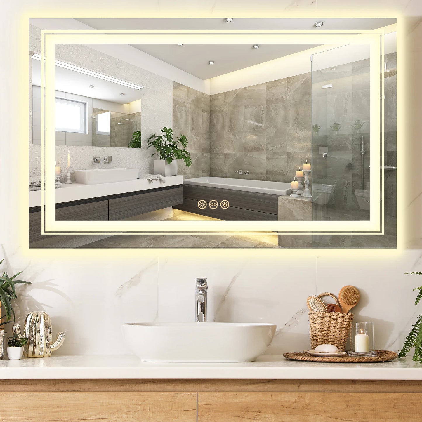 LED Bathroom Mirror 40"x 24" with Front and Backlit, Stepless Dimmable Wall Mirrors with Anti-Fog, Shatter-Proof, Memory