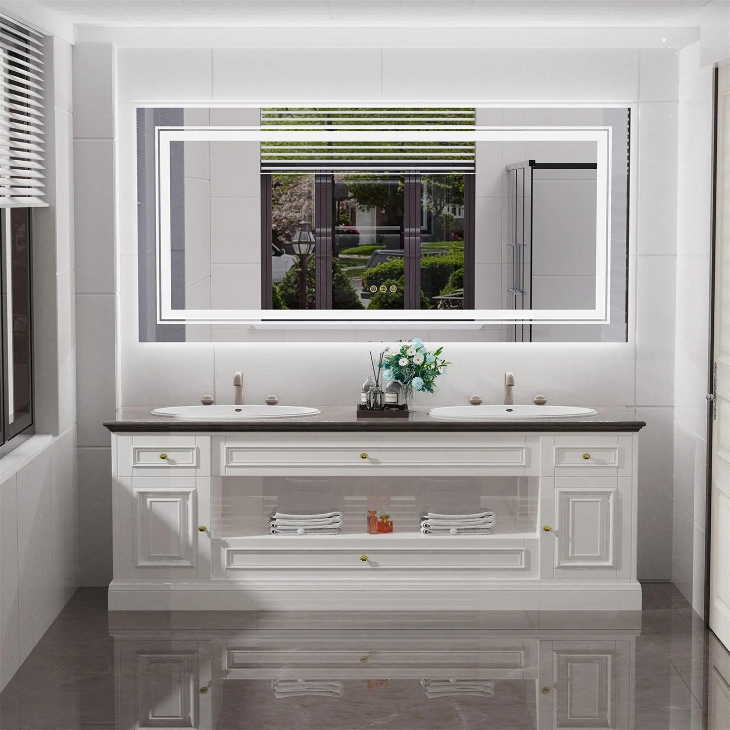 LED Backlit Bathroom Mirror Dual Lights Anti Fog Dimmable Touch