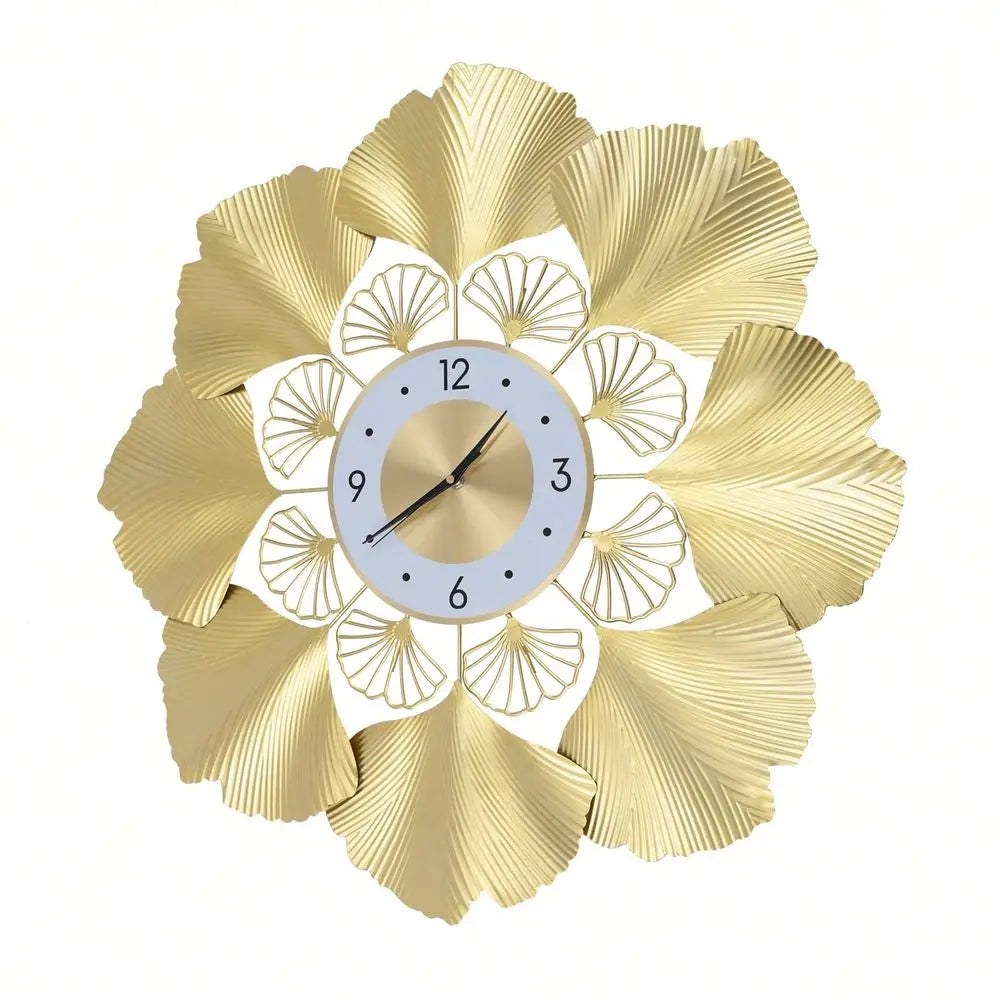 Ginkgo Biloba Wall Clock, 27.56 Inch 3D Creative Ginkgo Biloba Wall Clock, Gold Dial Design Silent Sweep Seconds Movement Digit