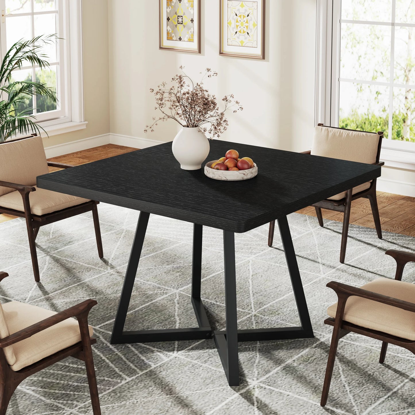 Tribesigns Industrial Square Dining Table Featuring Wood And Metal Frame