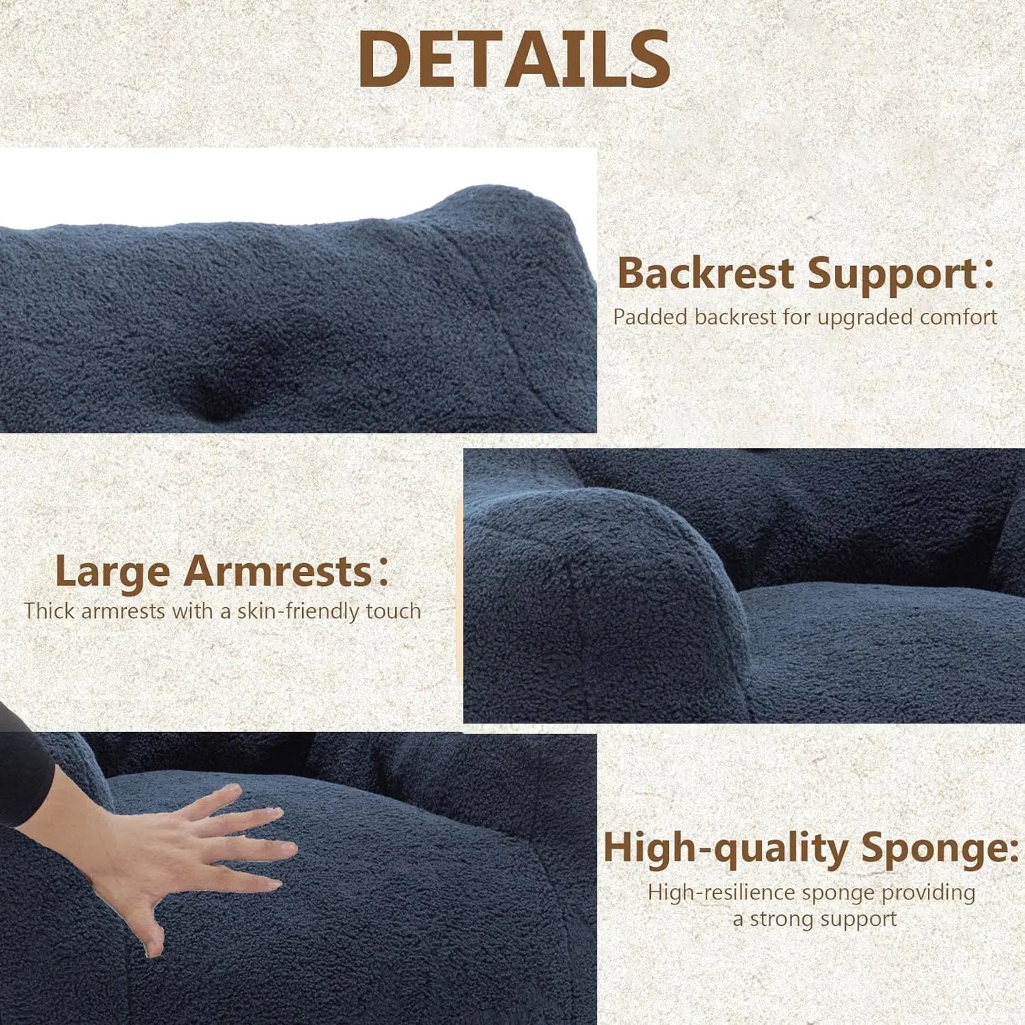 Memory Foam Bean Bag Chair For Adults With Arms FauxFur