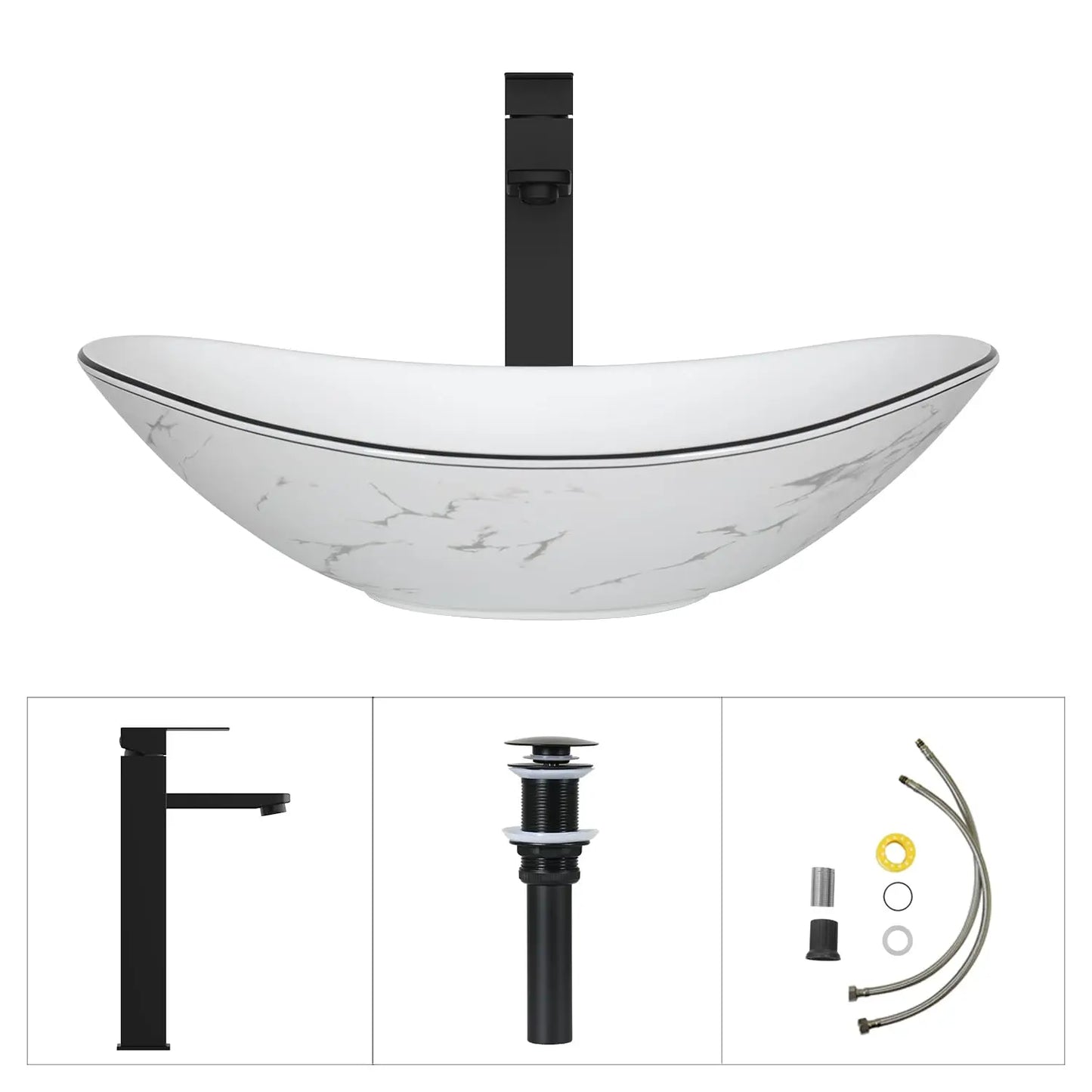 32 Inches White Bathroom Vanity with Marble Texture Top and 4 Drawers, with Marble Boat Ceramic Sink, Custom