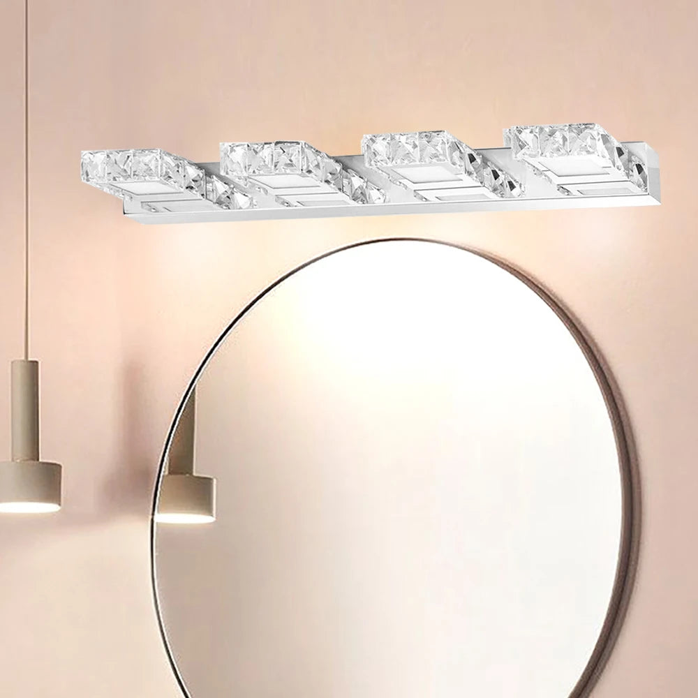 4-Head Crystal Mirror Light Modern Bathroom Makeup Light Long Waterproof Wall Lamp LED Wall Fixtures Sconce, White