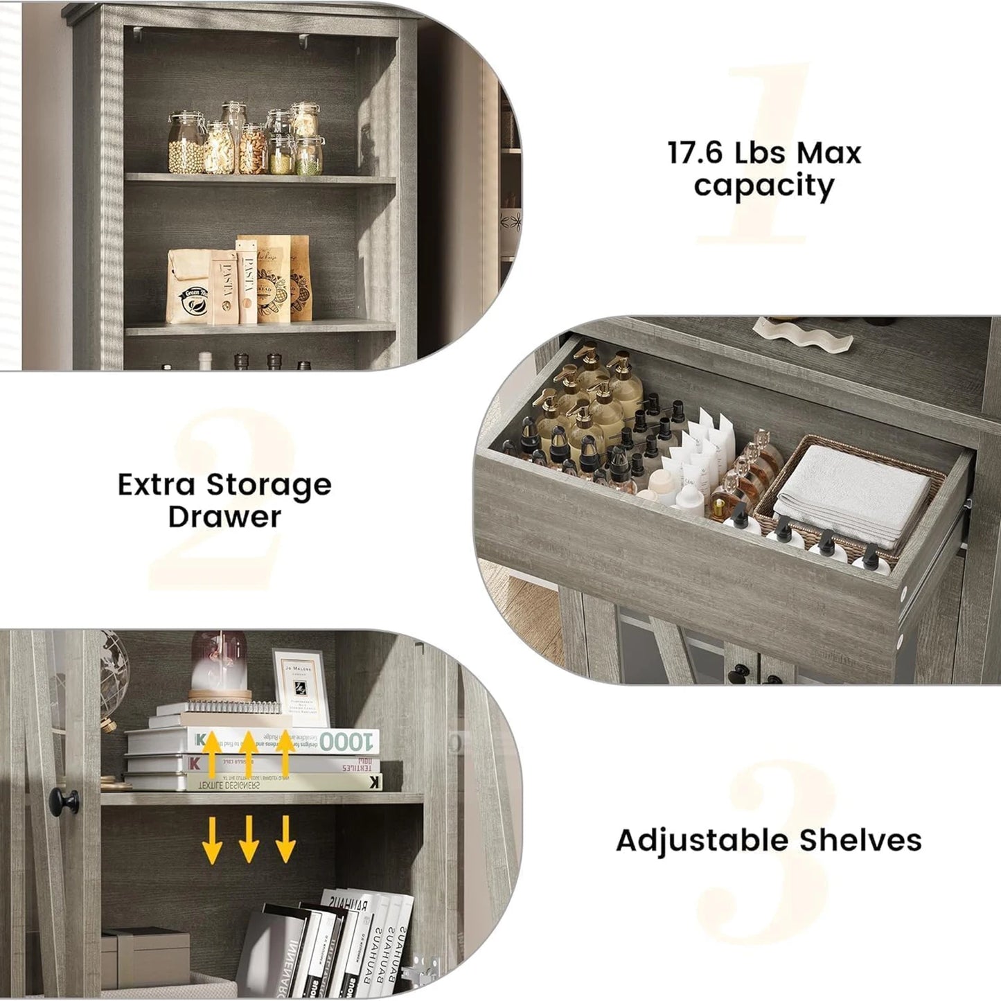 Tall Storage Cabinet, Bathroom Storage Cabinet with Doors & Adjustable Shelves for Living Room, Kitchen & Pantry, Laundry