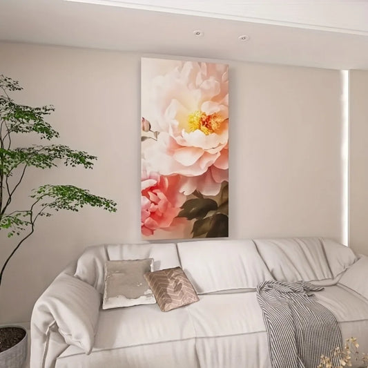 Modern abstract pink flower canvas wall art, 1.5 inch thick pine solid wood frame, large floral prints, interior decoration