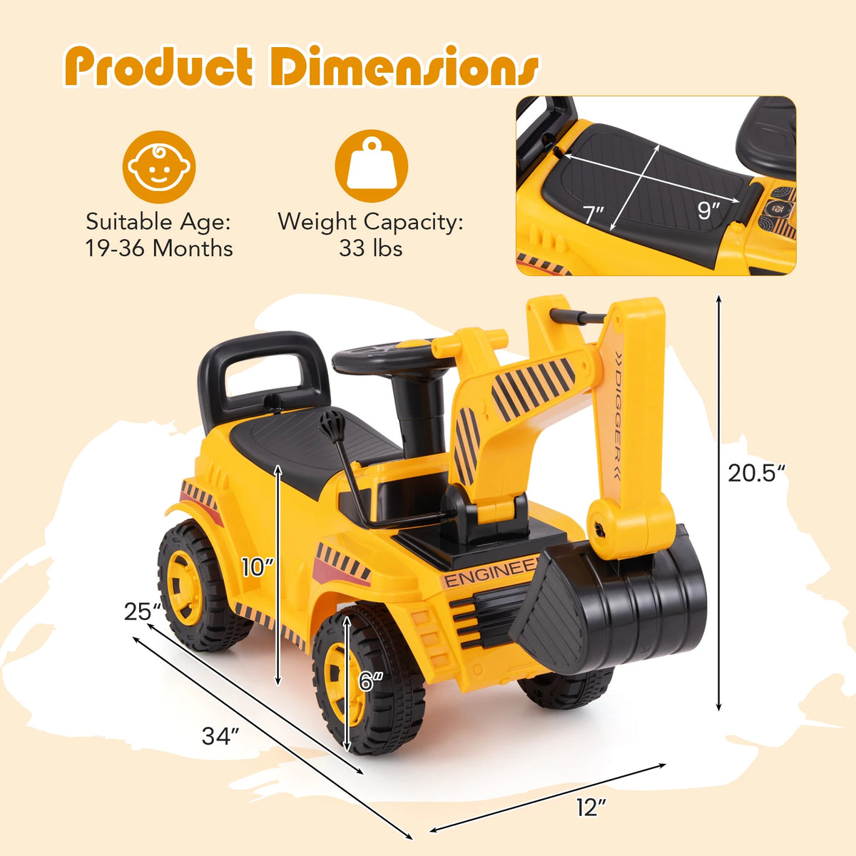 MULTIGOT Kids Ride On Excavator With Adjustable Shovel And Sound