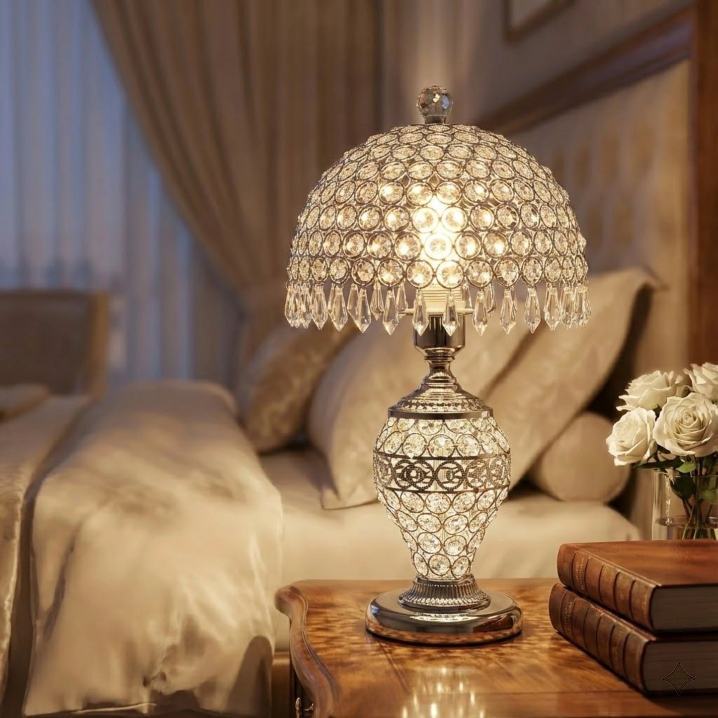 Crystal Table Lamp With Hanging Drops Modern E27 For Home