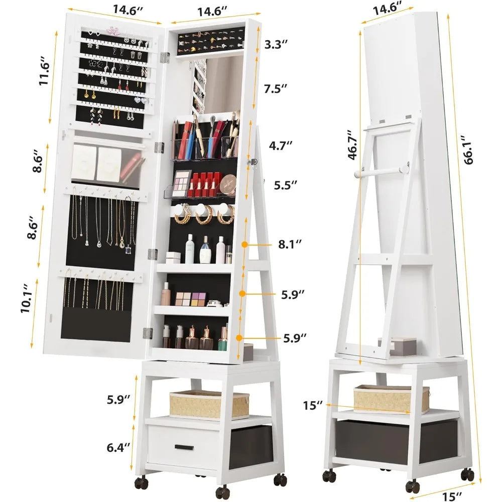XIAOLANG 360 Degree Swivel Jewelry Armoire With Full Length Mirror