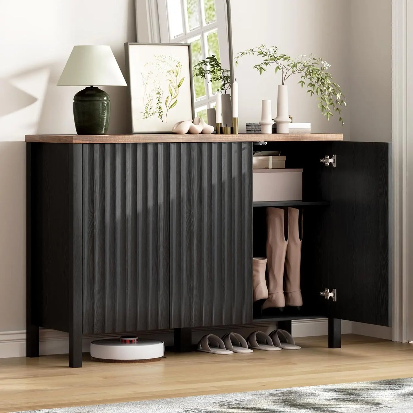 Shoe Cabinet with 3 Doors, Narrow Wooden Shoe Cabinet, Hidden Shoe Storage for Entryway, Foyer, Hallway (Brown), Custom