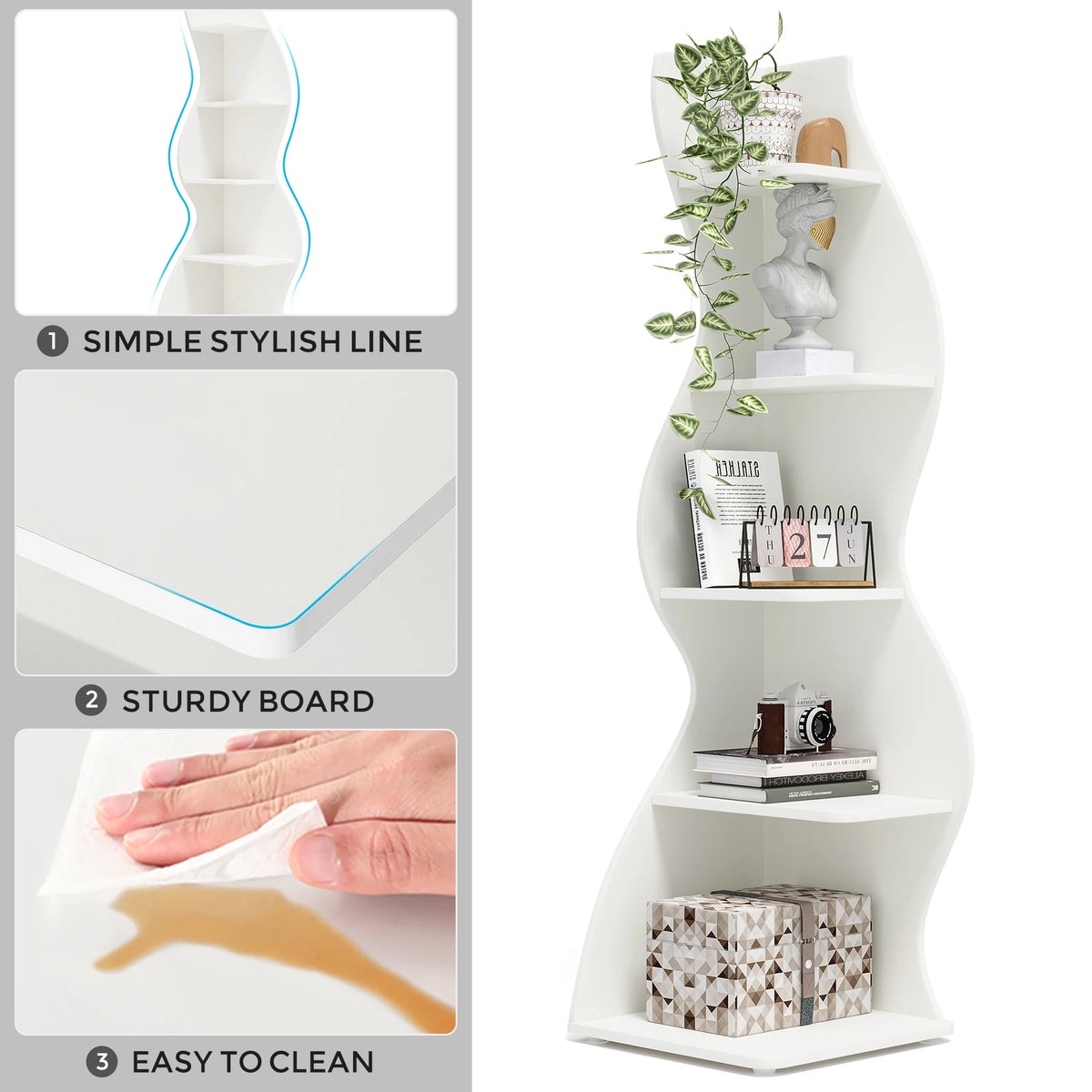 Tribesigns Modern Corner Bookshelf, Five Tier Wall Storage Shelf