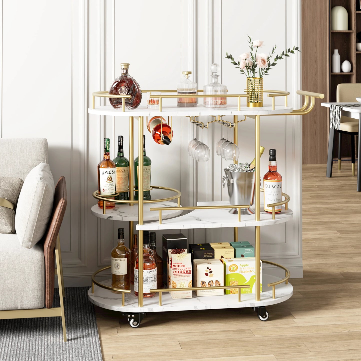 TWISTER.CK Bar Cart 4-Tier Mobile Serving Cart With Wine Rack