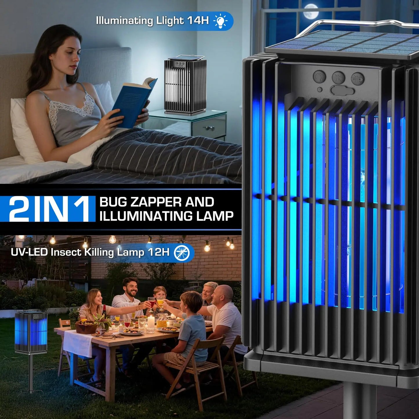 Solar Outdoor Bug Zapper Cordless Mosquito Zapper Waterproof Bracket