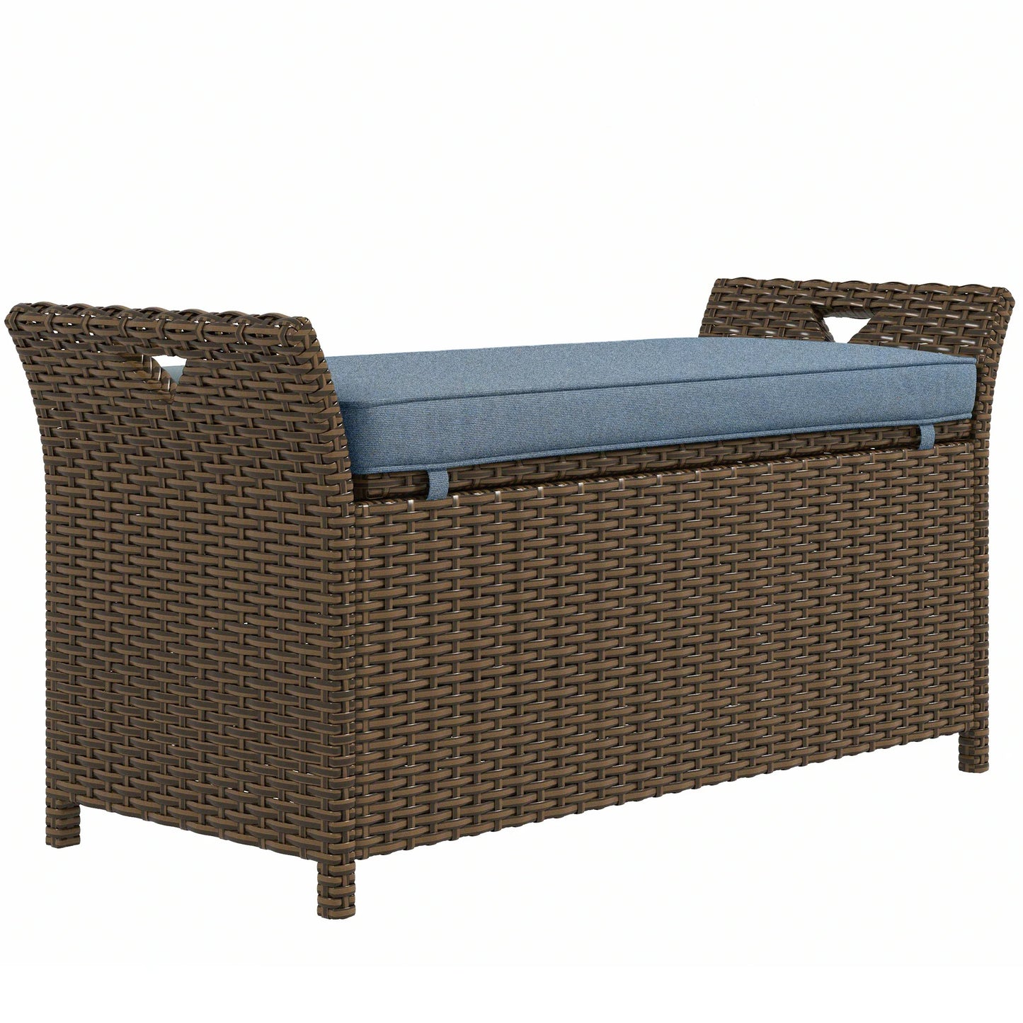 27 Gallon Pe Rattan Wicker Storage Bench, Large Outdoor Patio Box, Dark Blue