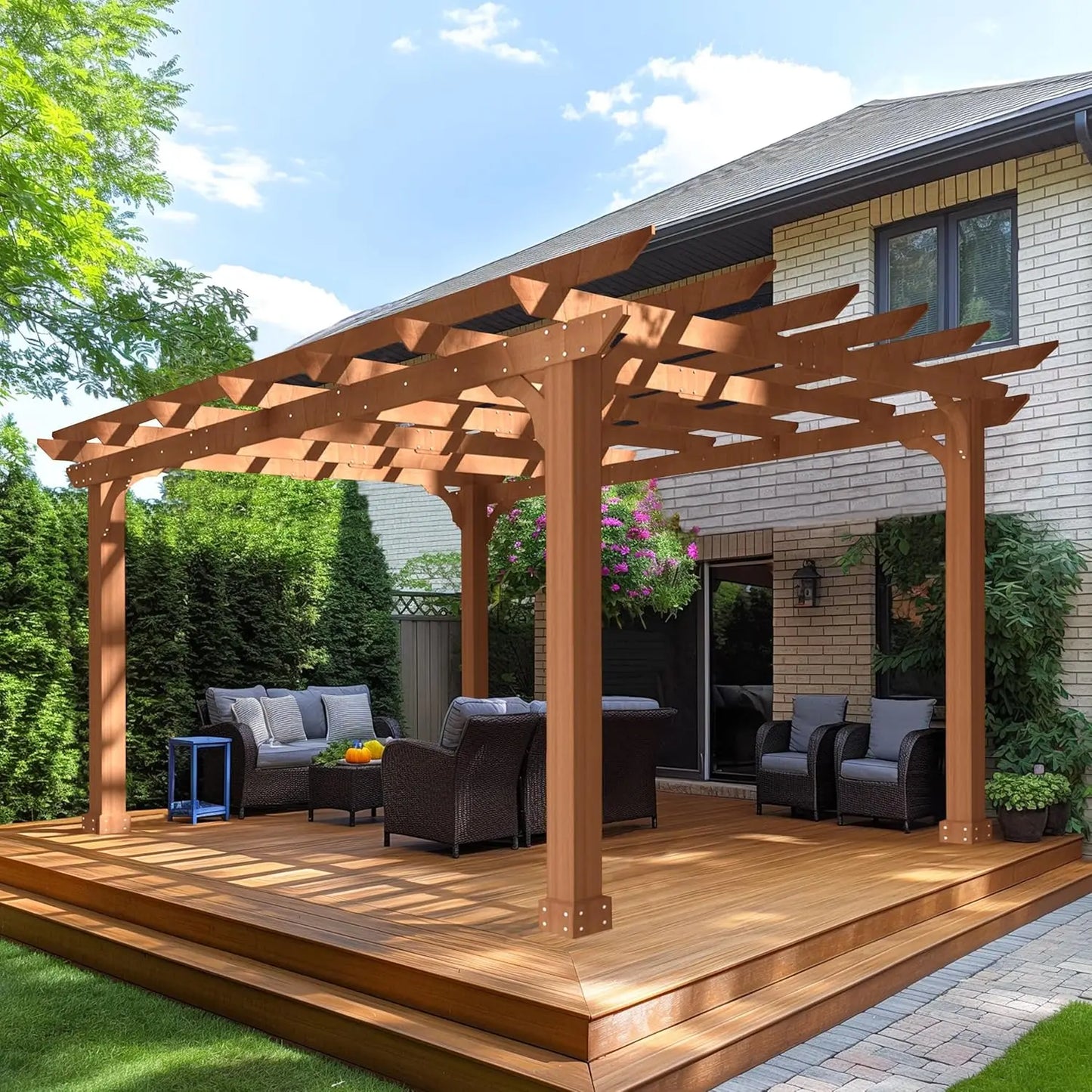 10x12ft Wooden Pergola Kit Stakes Cedar Snow Wind All Season Outdoor Shade Backyard Lawn Deck Custom