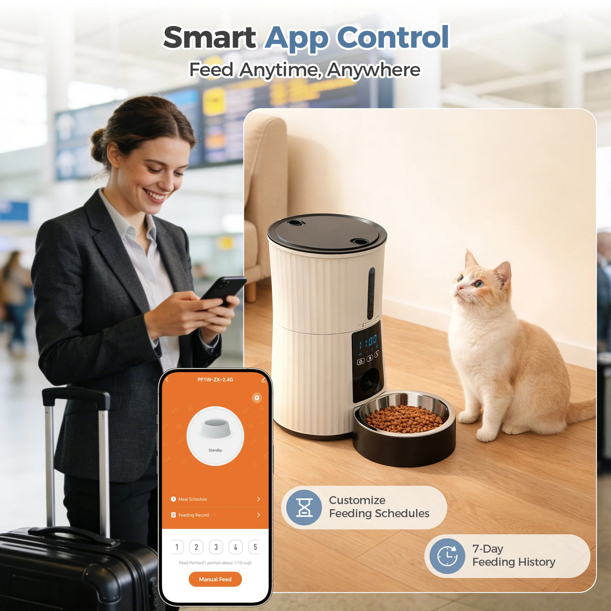 JHK Automatic WiFi Cat Feeder With App Control Timed Feeding