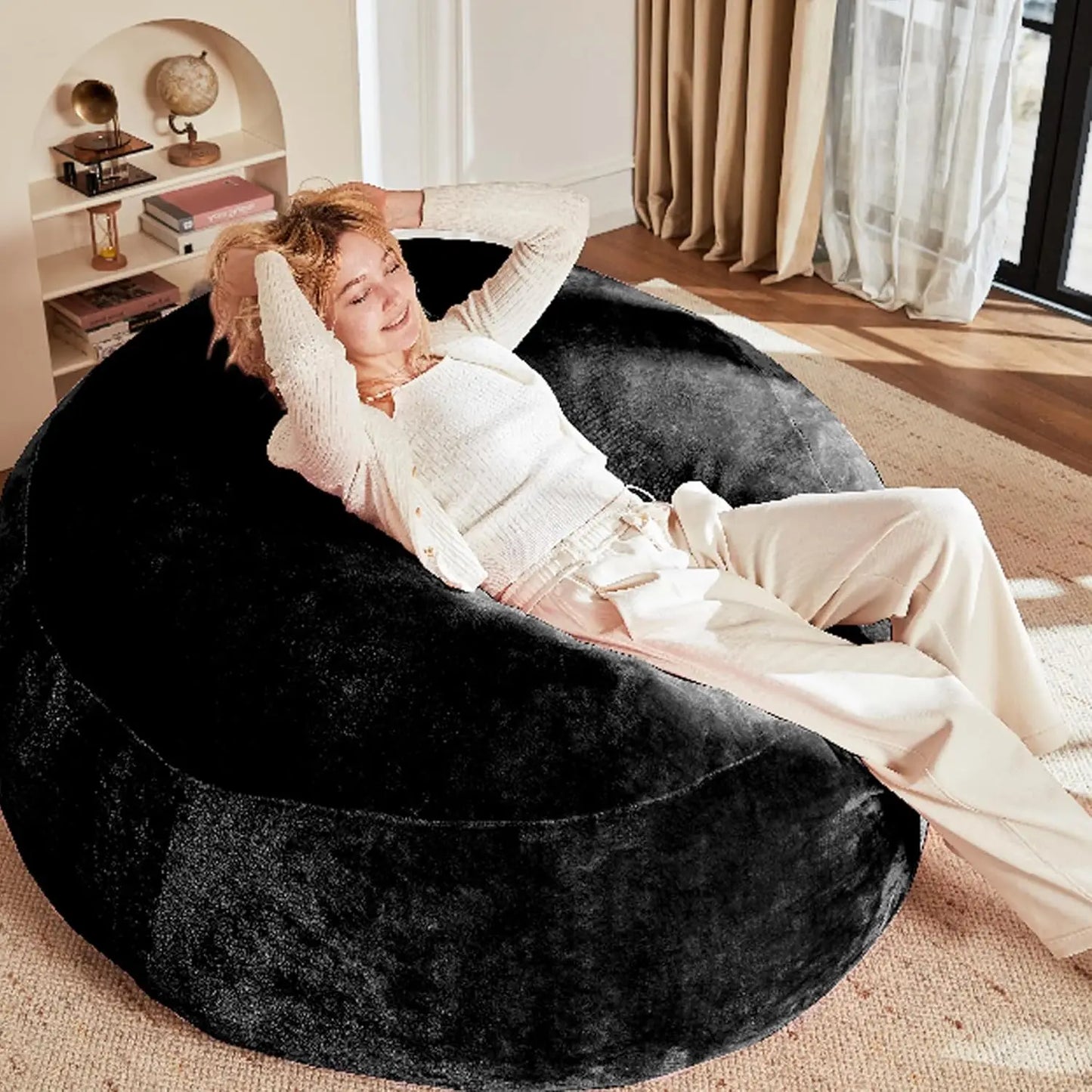 Memory Foam Bean Bag Chair For Adults With Arms FauxFur
