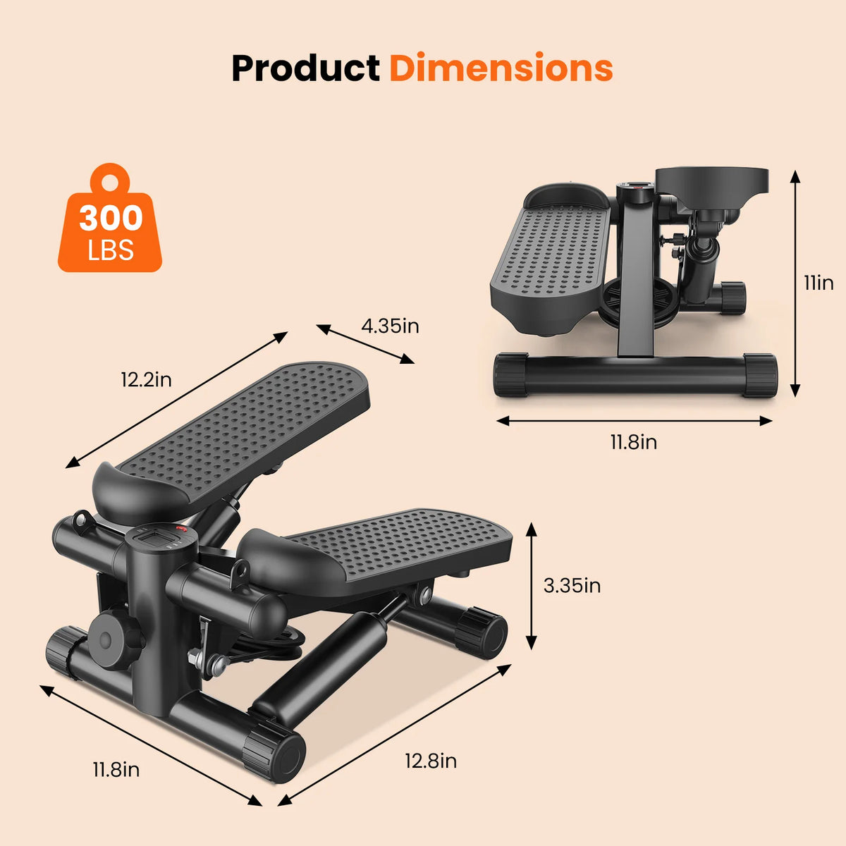 Home Cardio Mini Stepper With Resistance Bands and LCD Monitor