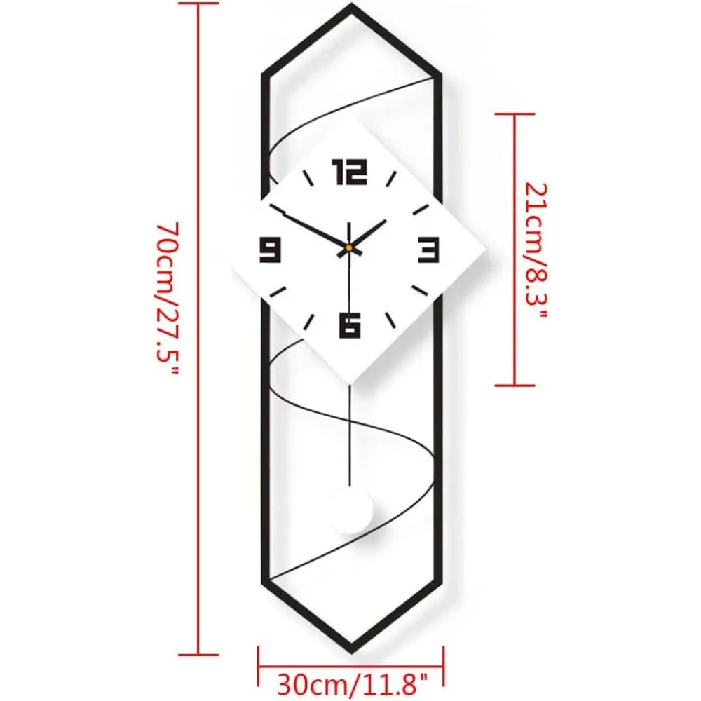 Swing Quartz Silent Wall Clock Modern Metal Home Decor Pendulum